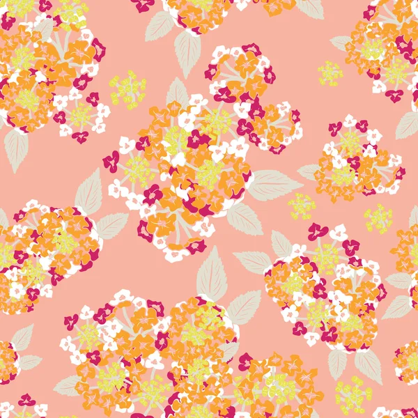 Rosa naranja flor lantana ramo de flores verano patrón de vectores sin costura floral para la tela, papel pintado, scrapbooking, proyectos . — Vector de stock