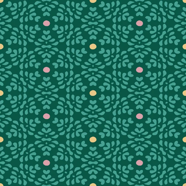 Vektör sorunsuz soyut çiçek deseni geometrik düzen düzensiz noktalar doku ile. Etnik yeşil doodle arka plan. Duvar kağıdı, kumaş, kağıt, tekstil şablonu. Elle çizilmiş.