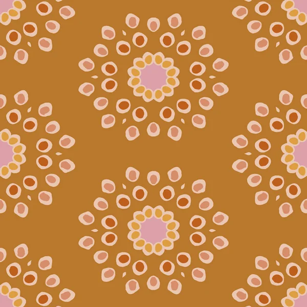 Vektor bezproblémový abstraktní květinové dlaždice v geometrickém rozložení. Etnické růžové žluté pozadí. Tapeta, tkanina, papír, textilní šablona. Tažené ruce. — Stockový vektor