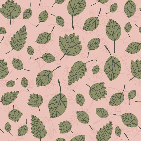 Autumn leaves seamless vector pattern on pink background for fabric, wallpaper, scrapbooking projects or backgrounds. — Stock Vector