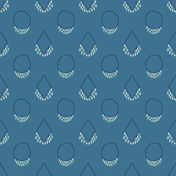 Abstract monochroom naadloze vector patroon met Boho Earring shapes op blauwe achtergrond voor stof, behang, scrapbooking projecten of achtergronden. — Stockvector