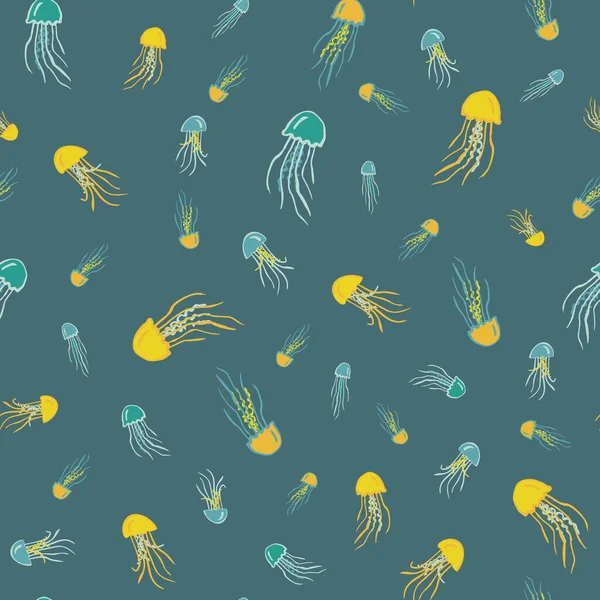 Medusas bajo el agua sin costura vector patrón de fondo para la tela, papel pintado, proyectos de scrapbooking o fondos . — Vector de stock