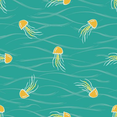 Dokulardaki denizanaları kumaş, duvar kağıdı, hatıra defteri projeleri veya arka planlar için kusursuz vektör şablonu.