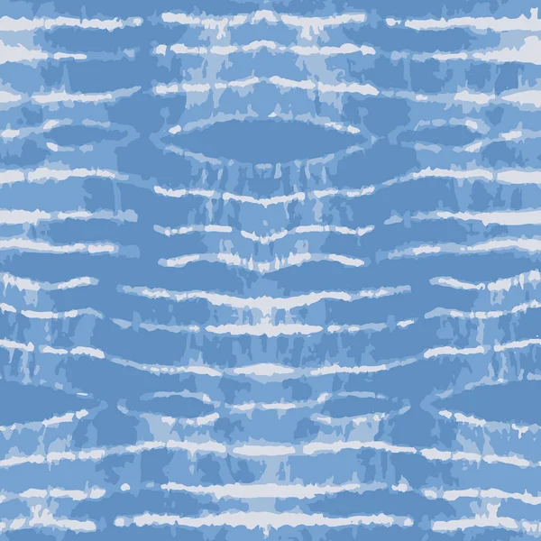 Thin tie dye stripes seamless vector pattern. Hand drawn blue shibori print. Ink indigo textured japanese background. Modern batik wallpaper tile. Watercolor endless backdrop for fabric, wallpaper — Stockvector