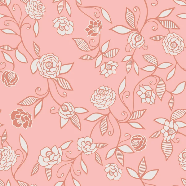 Perzik gekleurde rozen naadloze bloemen patroon vector achtergrond voor stof, behang, scrapbooking projecten of achtergronden. — Stockvector
