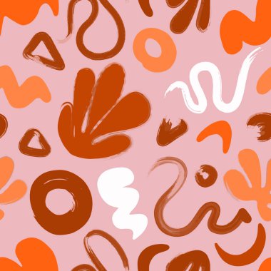 Soyut renksiz, saf, karalamalı, kusursuz vektör deseni. Saf karalama şekilli modern moda pembe ve turuncu sanat geçmişi. Yüzey deseni tasarımı.
