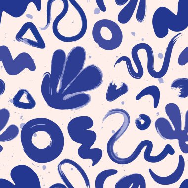 Mavi soyut, saf, karalama, kusursuz vektör deseni. Modern moda desenli sanat arka planı ve naif fırça darbeleri. Yüzey deseni tasarımı.