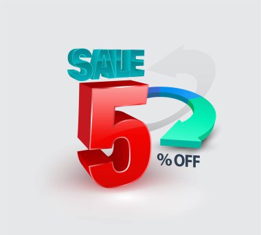 Satış afiş yüzde 5'i 3d tarzı. Vektör çizim promosyon reklam için.