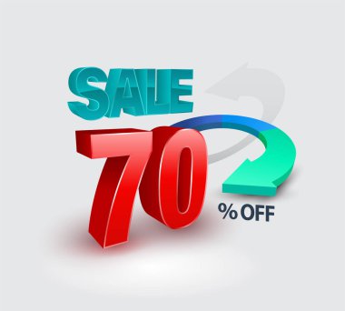 Satış afiş yüzde 70'i 3d tarzı. Vektör çizim promosyon reklam için.