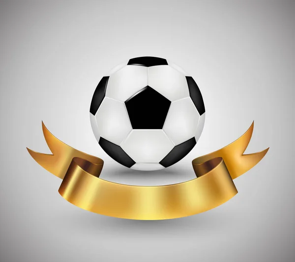 Bola Futebol Com Fita Ouro Vetor Bandeira Ilustração Para Logotipo — Vetor de Stock