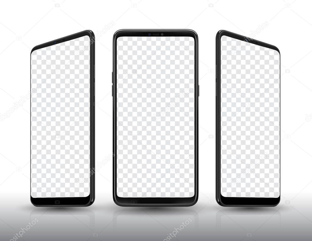 Smartphone mockup. Easy place image into screen smartphone with shiny layer. Vector illustration for printing and web element, Game and application mockup.