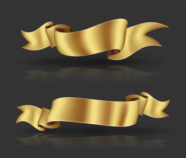 Bannerset Mit Goldband Vektorillustration — Stockvektor