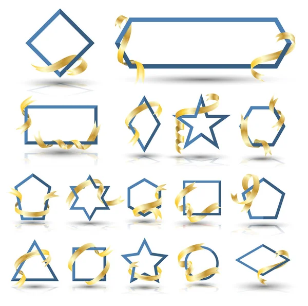 Coleção Geometria Banner Com Fita Dourada Ilustração Vetorial Para Elementos — Vetor de Stock