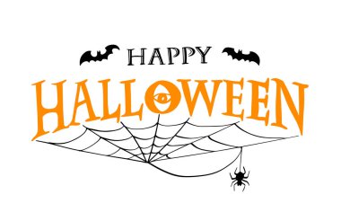 Mutlu Cadılar Bayramı vektör harfleri. Hayalet yüzlü bir yazı, afiş için örümcek ve ağ, poster, tebrik kartı, parti davetiyesi. İzole illüstrasyon. 