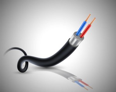Elektrik kablo gri arka plan üzerinde izole. Vektör çizim elektrik kavramı ve eğitim.
