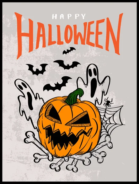 Happy Halloween Rysunek Plakat Ilustracja Wektorowa — Wektor stockowy