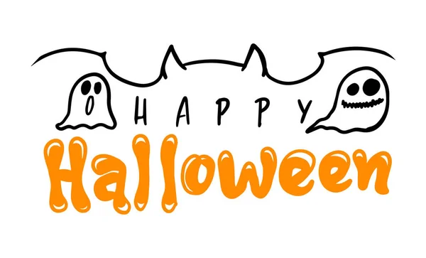Glædelig Halloween Vektor Bogstaver Ferie Kalligrafi Med Spøgelse Ansigt Edderkop – Stock-vektor
