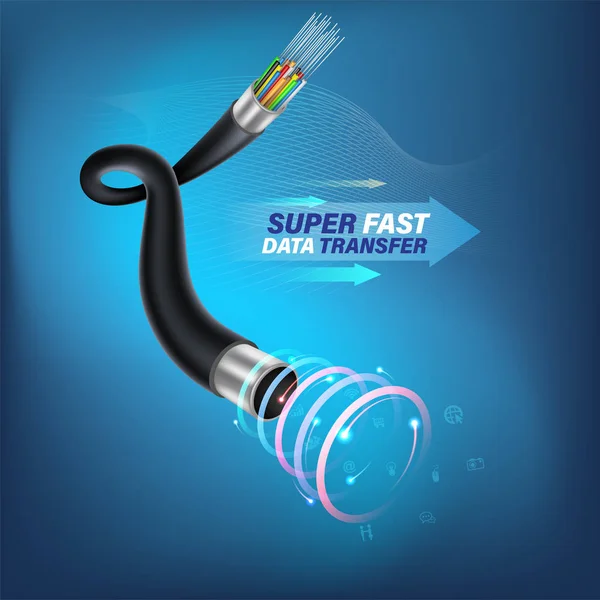 Concepto Conexión Cable Fibra Óptica Para Comunicación Tecnológica Ilustración Vectorial — Vector de stock