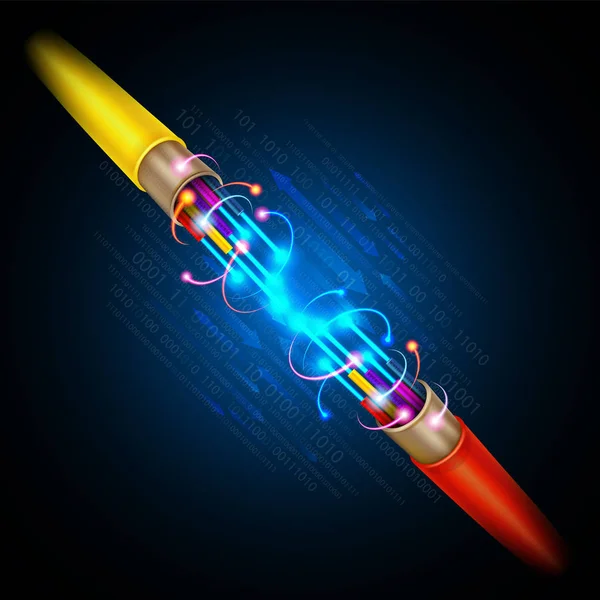 Concepto Conexión Cable Fibra Óptica Para Comunicación Tecnológica Ilustración Vectorial — Archivo Imágenes Vectoriales