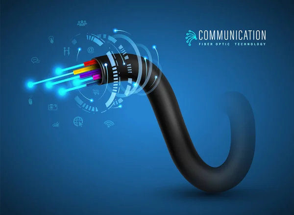 Concepto Conexión Cable Fibra Óptica Para Comunicación Tecnológica Ilustración Vectorial — Vector de stock