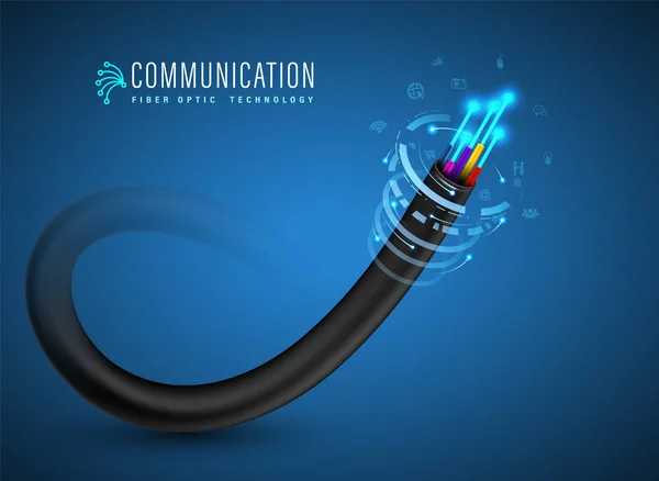 Concepto Conexión Cable Fibra Óptica Para Comunicación Tecnológica Ilustración Vectorial — Vector de stock