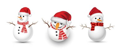 Vektör çizim Noel ve yeni yıl poster kartı ve reklam tanıtımı için komik kardan adam ayarla