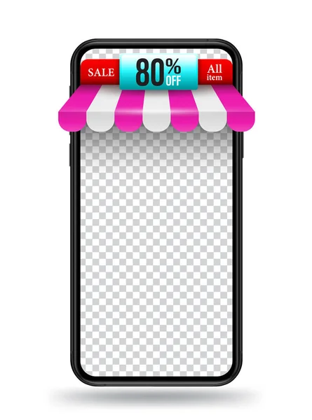Smartphone Val Tető Shop Banner Reklám Promóciós Helye Demo Alkalmazása — Stock Vector