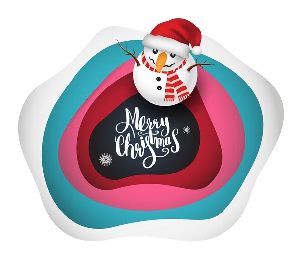 Bonhomme Neige Avec Joyeux Noël Lettrage Pour Carte Vœux Affiche — Image vectorielle