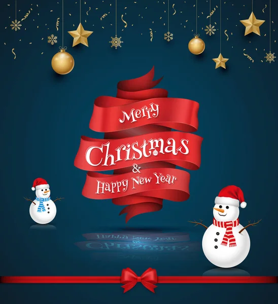 Merry Christmas Happy New Year Lettering Card — Stock Vector