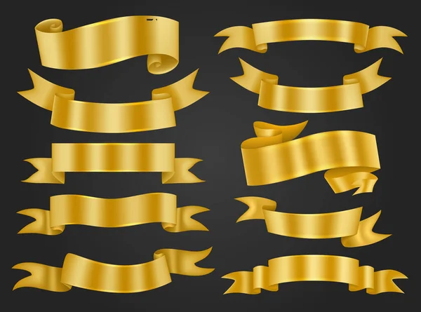 Коллекция Баннеров Золотыми Лентами Векторная Иллюстрация Рекламы Класса Люкс — стоковый вектор