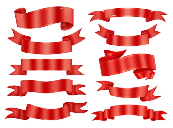 Röda Banderoller Kollektion Vektor Illustration För Reklam Lyx Stil — Stock vektor