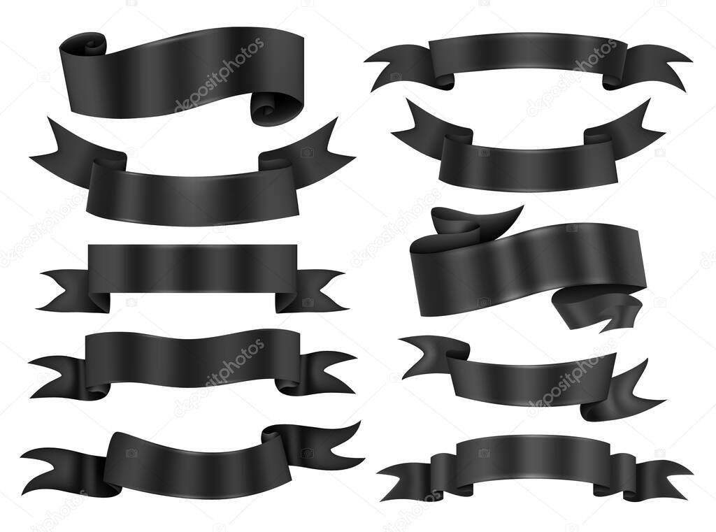 Black ribbon banners collection. Vector illustration for advertising luxury style.