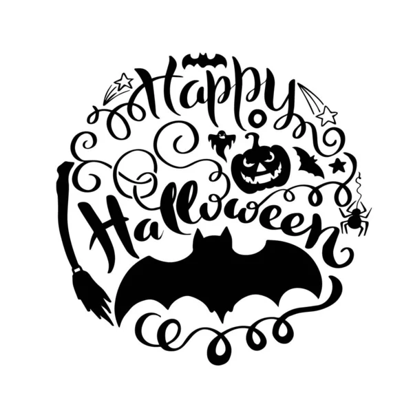 Buona Scrittura Vettoriale Halloween Calligrafia Natalizia Con Volto Fantasma Ragno — Vettoriale Stock