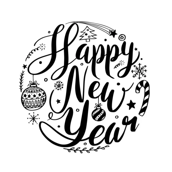 Felice Anno Nuovo Cerchio Lettering Disegno Vettoriale Illustrazione Natale Capodanno Vettoriale Stock