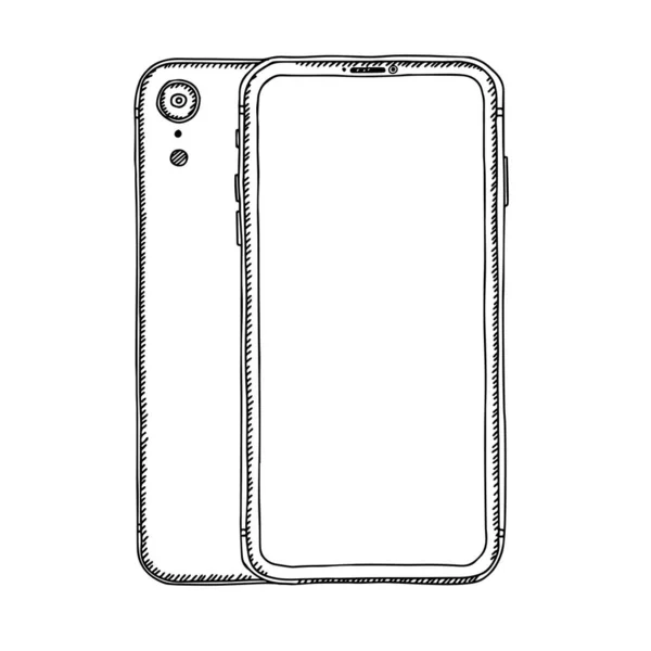 Smartphone Doodle Anteriore Posteriore Illustrazione Vettoriale Tecnologia Utilizzo Mockup Line Grafiche Vettoriali