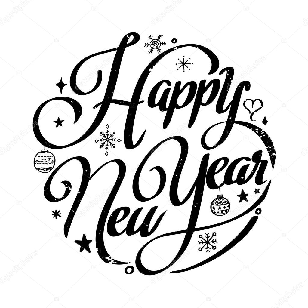 Happy New Year circle lettering design vector illustration for Christmas and New year greeting card poster and element for advertising promotion.