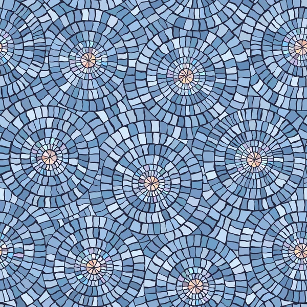 Patrón Vectorial Inconsútil Mosaico Mármol Azul Circular — Vector de stock