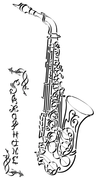 Dibujo Gráfico Abstracto Vectorial Saxofón Dibujado Tinta Negra — Vector de stock