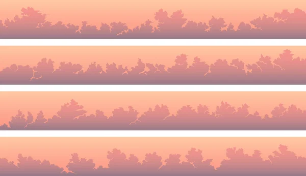一套水平的简单横幅与积云在地平线上的粉红色日落 — 图库矢量图片