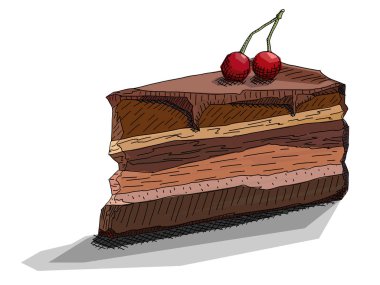 Dilim kek kiraz ile çizim vektör çizim grafik sanatlar kroki.