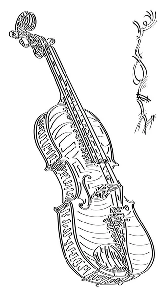 Vetor Arte Gráfica Abstrata Esboço Desenho Violino Tinta Preta — Vetor de Stock