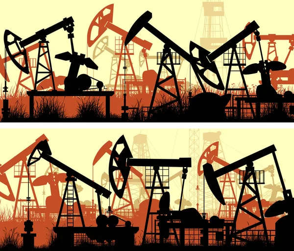 Ensemble Bannières Horizontales Illustration Abstraite Grand Nombre Unités Pompage Pétrole — Image vectorielle