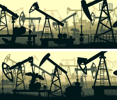 Büyük bir sayı petrol yeşil tonda birimleri pompa yatay illüstrasyon afiş kümesi.
