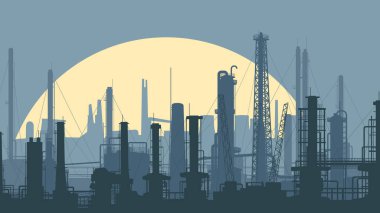 Horizontal stylized illustration industrial district with factories in blue tone. clipart