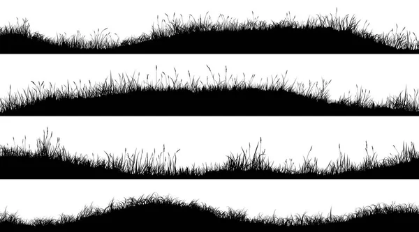 Instellen Van Horizontale Banners Van Golvende Weide Silhouetten Met Gras — Stockvector
