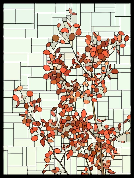 Vector Kantiga Mosaik Med Röda Blad Höst Träd Målat Glas — Stock vektor
