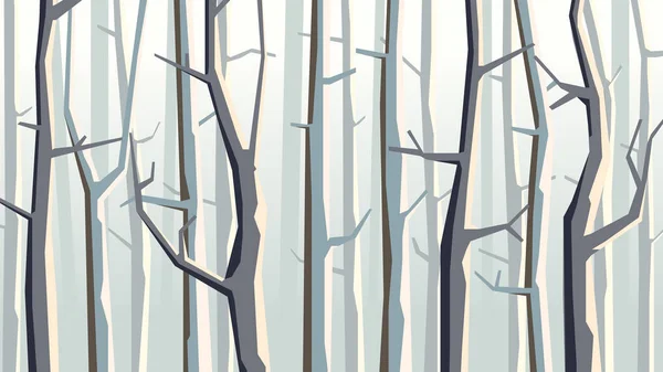 秋の森の木と青色のトーンで枝の単純な水平漫画イラスト — ストックベクタ