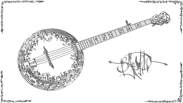 Vector Stylized Graphic Arts Sketch Drawing Banjo — Stock Vector