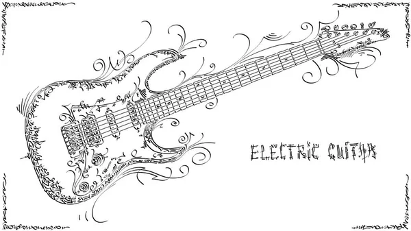 绘制电吉他的矢量程式化图形艺术素描 — 图库矢量图片