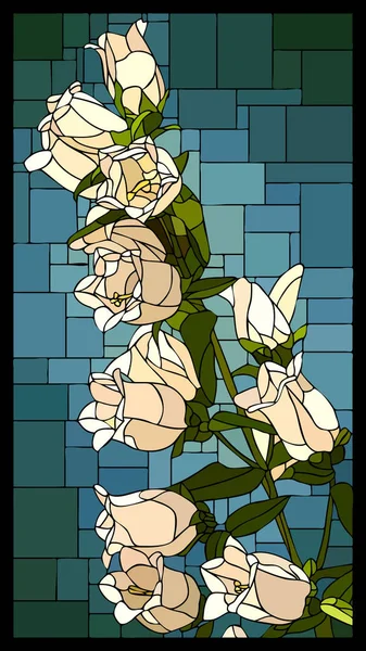 Vetor Mosaico Angular Com Florescendo Campanula Branca Com Botões Moldura — Vetor de Stock